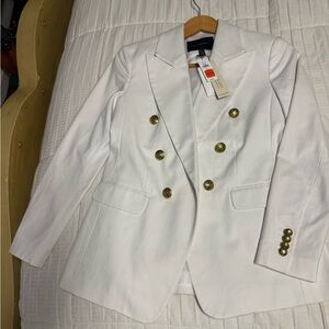 Banana Republic  White Double-Breasted Blazer with Gold Buttons